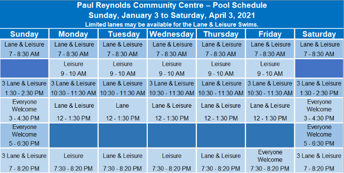 PRCC Pool Schedule Winter 2021