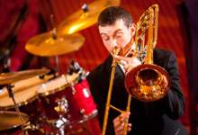 Musician playing a trombone